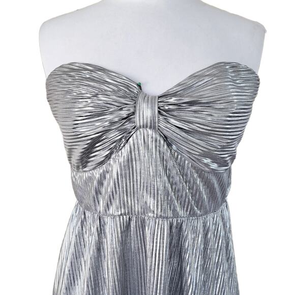 Lovers & Friends Tanya Silver Strapless Midi Maxi Dress Large Party Prom Metalic - Picture 8 of 13